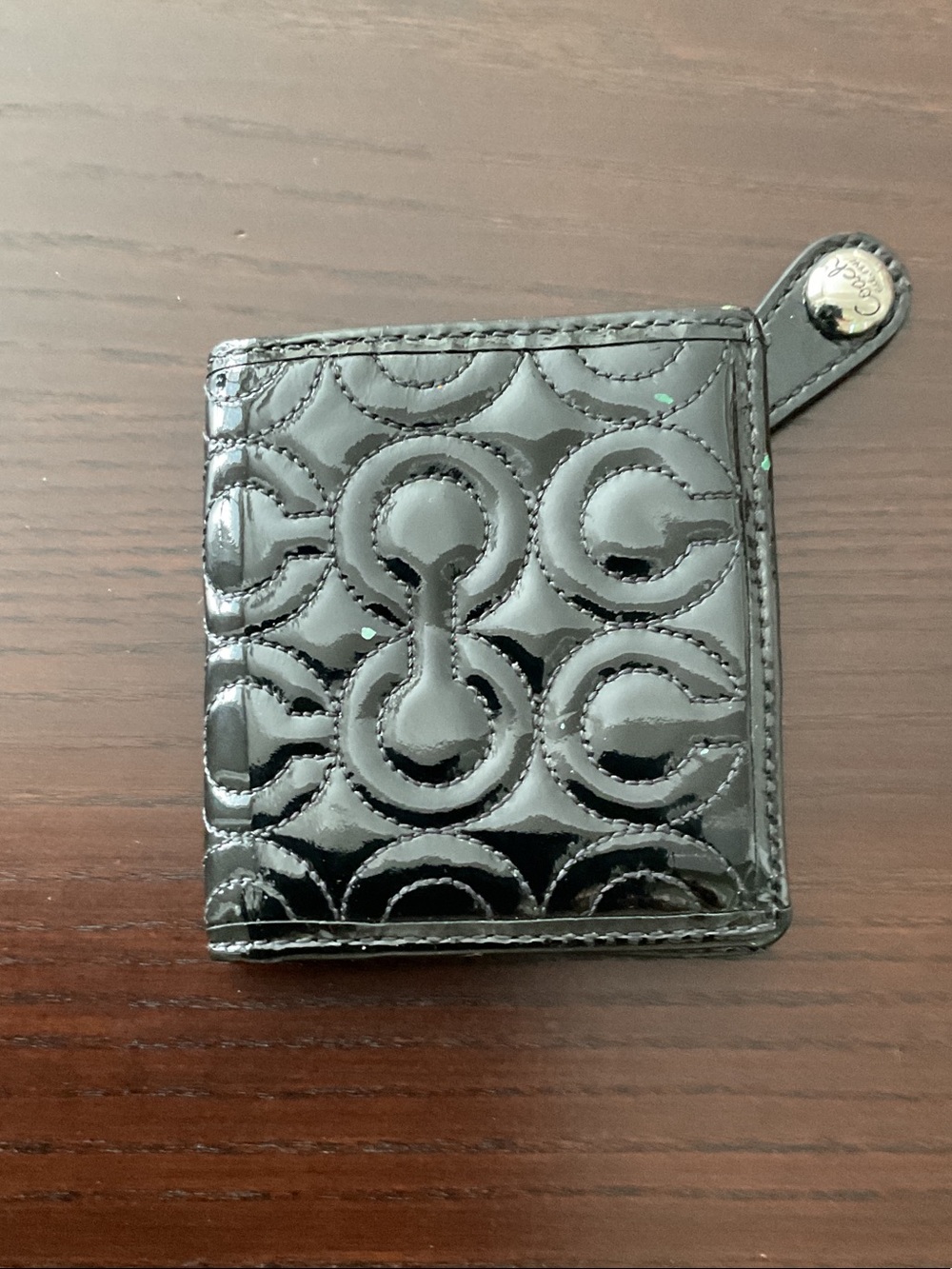 Coach Black Patent Leather Signature C Compact Wallet